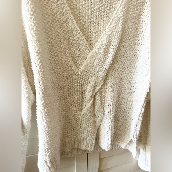 Free People CoCo V-Neck Open Knit Sweater 100% Cotton White Size Small - Picture 5 of 12